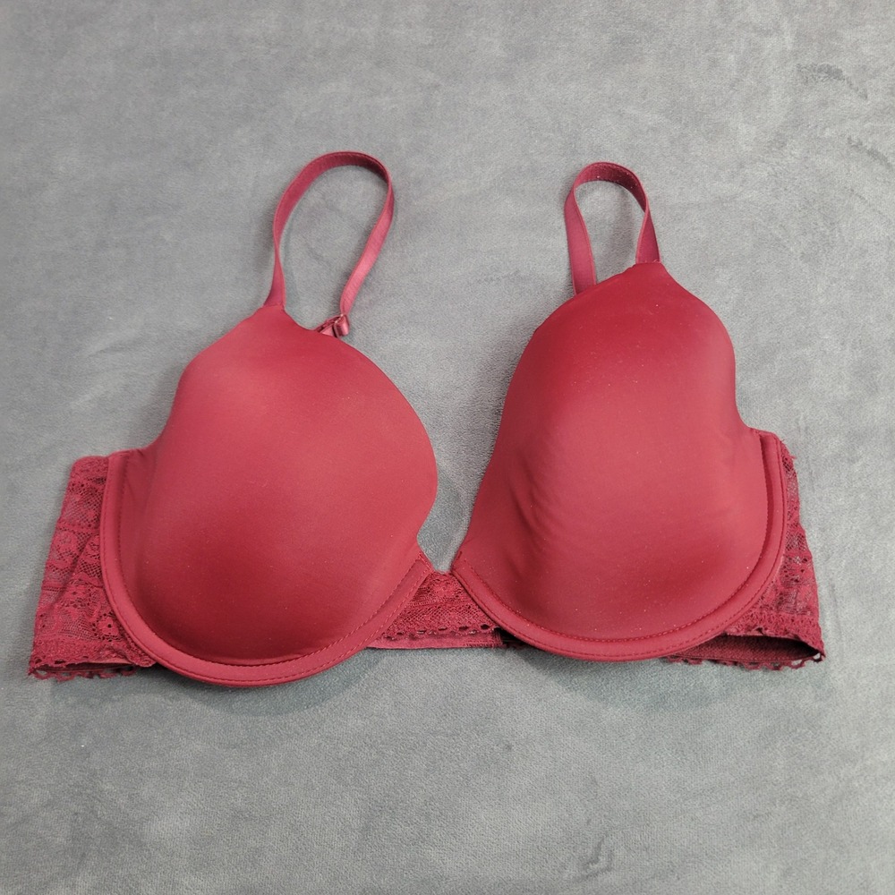 Gilligan & O'Malley Burgundy Lace Wing Underwire T-Shirt‎ Bra 34D Red